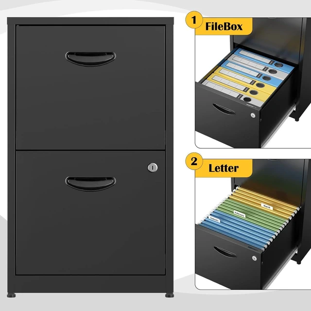 Alt view image 7 of 7 - 2 Drawer Metal Office File Cabinet with Lock, Black