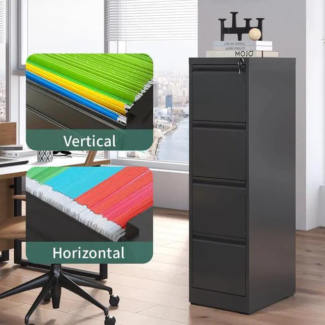 Alt view image 6 of 6 - 4 Drawer File Cabinet with Lock,Metal Vertical Filing Cabinets for Home Office,Heavy Duty File Storage Cabinet for Letter/Legal/A4/F4 Size File,Assembly Require (Black, Vertical 4 Drawer)