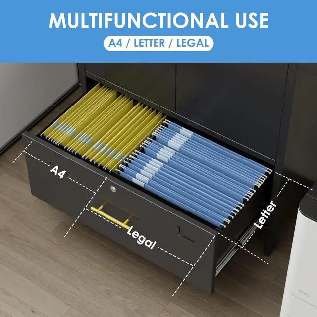 Alt view image 5 of 7 - Lateral File Cabinet, 73" Black Filing Storage Cabinet with 1 Lockable Drawer, Metal Arched Cabinets with Doors, Arched Bookcase with 2 Adjustable Shelves for Office, Home, Assembly Required