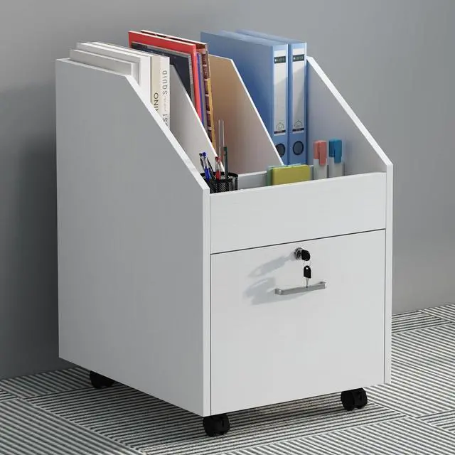 Alt view image 2 of 6 - Mobile File Cabinet with Lock,Under Desk Rolling File Cabinets for Home Office,Wood Filing Cabinet (White)