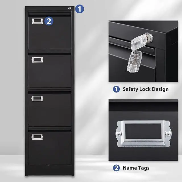 Alt view image 7 of 7 - 4 Drawer File Cabinet, Filing Cabinets for Home Office, Metal Vertical File Storage Cabinet with Lock, Locking File Cabinet for A4 Legal/Letter, 15" W x 17.7" D x 50.1" H, Assembly Required