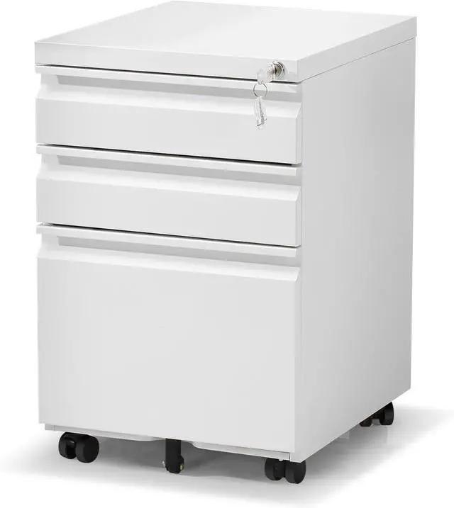 Main image of Filing Cabinet 3 Drawer, Locking File Cabinets for Home Office, Mobile Filing Cabinet for A4/Letter/Legal Size File Folders, Fully Assembled, Matte White