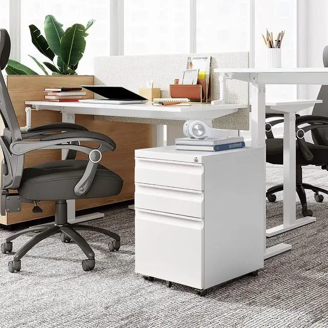 Alt view image 7 of 7 - Filing Cabinet 3 Drawer, Locking File Cabinets for Home Office, Mobile Filing Cabinet for A4/Letter/Legal Size File Folders, Fully Assembled, Matte White