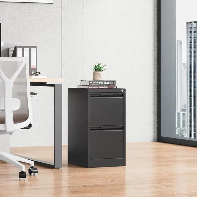 Alt view image 2 of 7 - 2 Drawer File Cabinet, 17.8" Deep Filing Cabinet for Home Office, Metal Vertical File Cabinet with Lock for Letter/Legal/A4/F4 Size, Easy Assemble (Black)