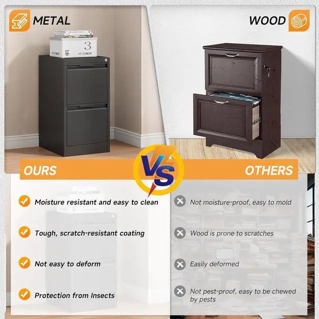 Alt view image 5 of 7 - 2 Drawer File Cabinet, 17.8" Deep Filing Cabinet for Home Office, Metal Vertical File Cabinet with Lock for Letter/Legal/A4/F4 Size, Easy Assemble (Black)