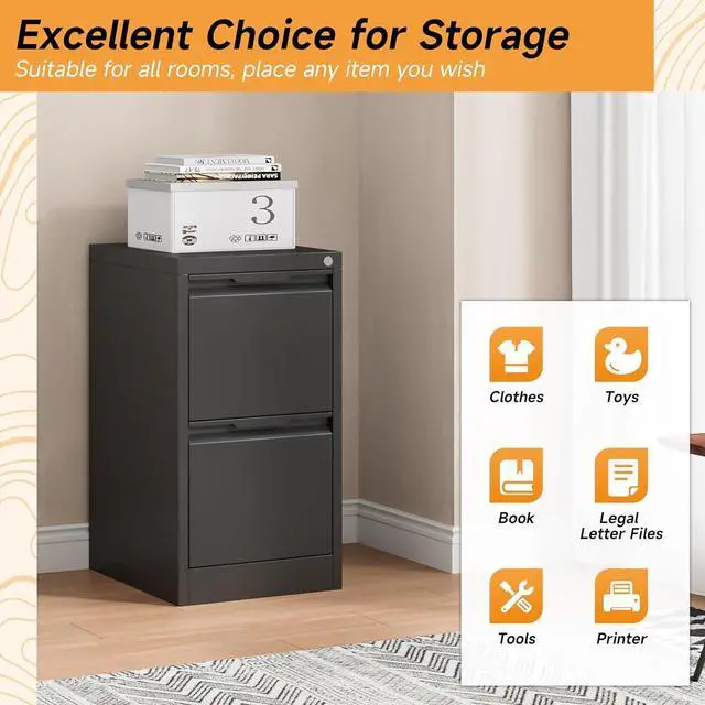 Alt view image 4 of 7 - 2 Drawer File Cabinet, 17.8" Deep Filing Cabinet for Home Office, Metal Vertical File Cabinet with Lock for Letter/Legal/A4/F4 Size, Easy Assemble (Black)