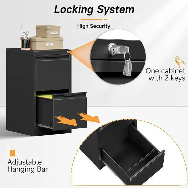 Alt view image 6 of 7 - 2 Drawer File Cabinet, 17.8" Deep Filing Cabinet for Home Office, Metal Vertical File Cabinet with Lock for Letter/Legal/A4/F4 Size, Easy Assemble (Black)