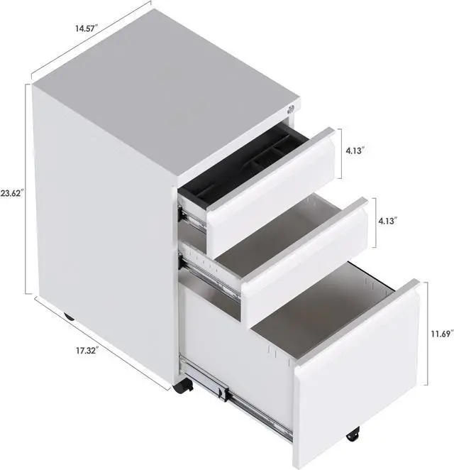 Alt view image 2 of 6 - Under Desk File Cabinet, 3 Drawers Mobile Metal Filing Cabinet with Lock and Wheels for Home Office Letter/Legal/A4