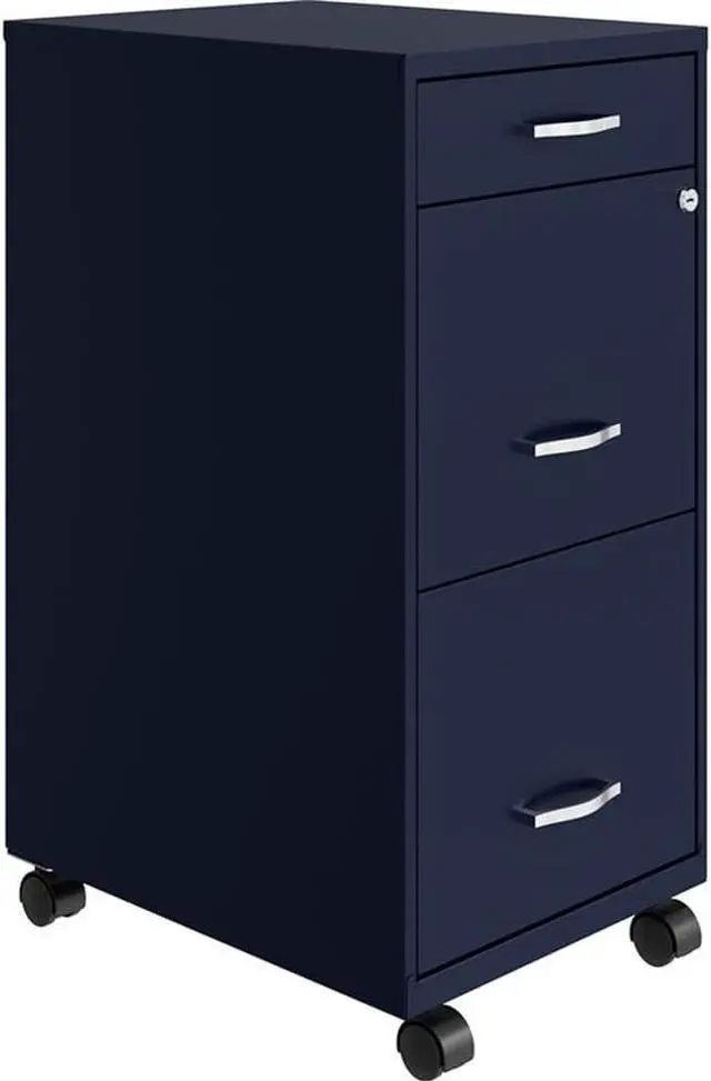 Main image of 3 Drawers 29.52" Vertical Navy Metal Filing Cabinet Lockable Pre-Assembled Movable Letter Size for Home, Office