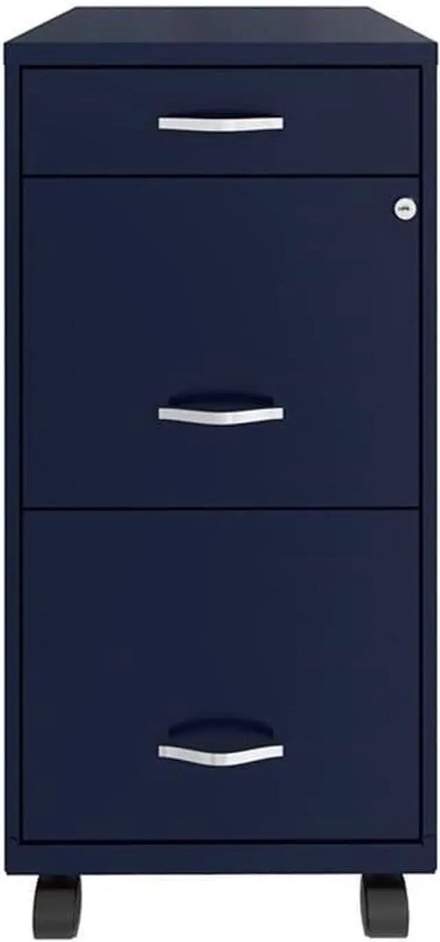 Alt view image 2 of 6 - 3 Drawers 29.52" Vertical Navy Metal Filing Cabinet Lockable Pre-Assembled Movable Letter Size for Home, Office