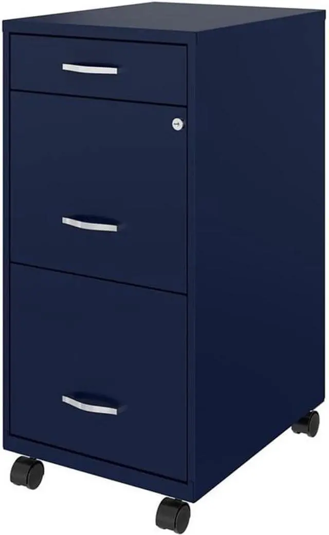 Alt view image 3 of 6 - 3 Drawers 29.52" Vertical Navy Metal Filing Cabinet Lockable Pre-Assembled Movable Letter Size for Home, Office