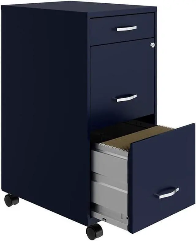 Alt view image 4 of 6 - 3 Drawers 29.52" Vertical Navy Metal Filing Cabinet Lockable Pre-Assembled Movable Letter Size for Home, Office