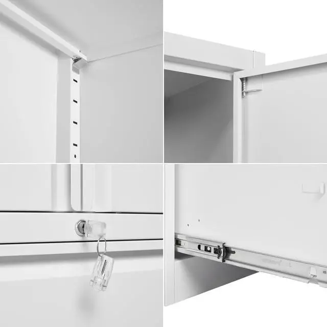 Alt view image 7 of 7 - Storage Cabinet Metal Display Cabinet with Glass Doors, 71in H x 31.5in W x 15.7in D, White, Kitchen Pantry Cabinet for Home Office, Bathroom, Bedroom, Living Room