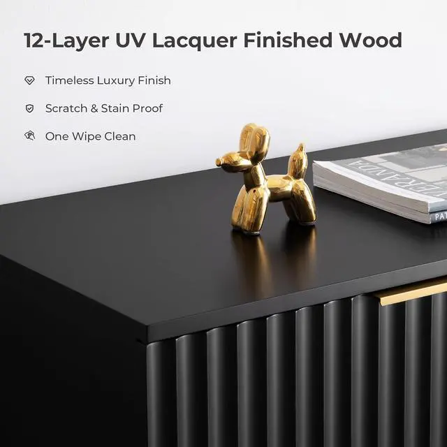 Alt view image 4 of 7 - 57" Modern Sideboard Buffet Cabinet - Elegant Storage Credenza with 4 Doors & Adjustable Shelf, Space-Saving Console Coffee Bar Table for Entryway, Kitchen, Living Room or Hallway