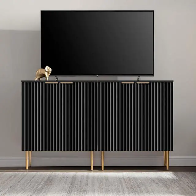 Alt view image 7 of 7 - 57" Modern Sideboard Buffet Cabinet - Elegant Storage Credenza with 4 Doors & Adjustable Shelf, Space-Saving Console Coffee Bar Table for Entryway, Kitchen, Living Room or Hallway