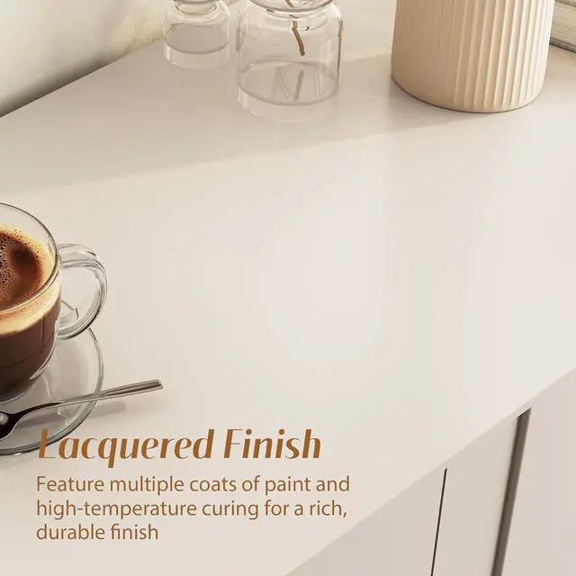 Alt view image 6 of 6 - Sideboard Buffet Cabinet, Accent Cabinets with 4 Doors, Modern Wood Cabinet with Adjustable Shelves and Decorative Lines Panel for Living Room, Dining Room, Entry - Pure White