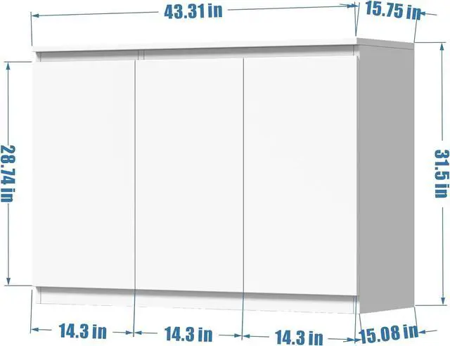 Alt view image 2 of 7 - White Buffet Storage Cabinet with 3 Door, 43" W Coffee Bar Cabinet, Kitchen Buffet Sideboard for Living Room, Kitchen, 43.3" W x 31.5" H