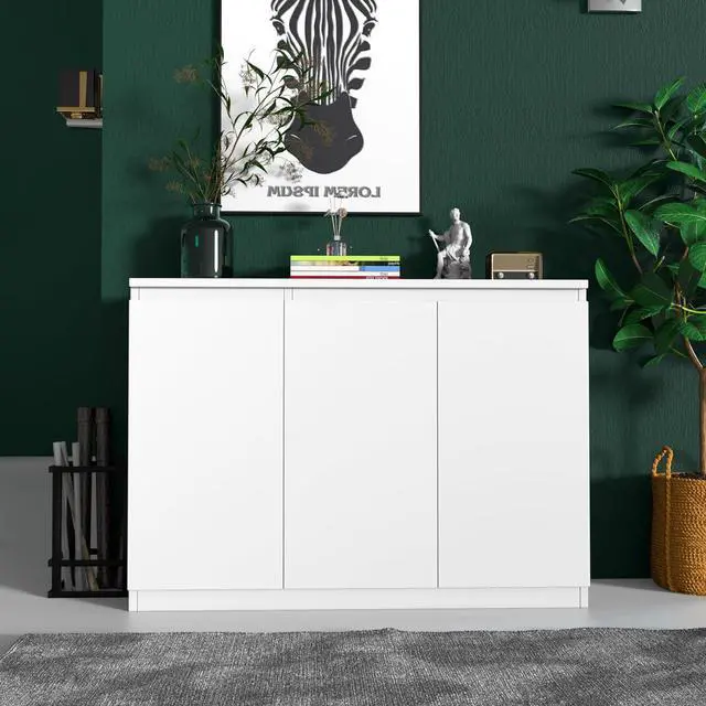 Alt view image 3 of 7 - White Buffet Storage Cabinet with 3 Door, 43" W Coffee Bar Cabinet, Kitchen Buffet Sideboard for Living Room, Kitchen, 43.3" W x 31.5" H