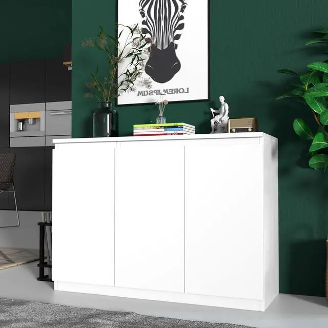 Alt view image 4 of 7 - White Buffet Storage Cabinet with 3 Door, 43" W Coffee Bar Cabinet, Kitchen Buffet Sideboard for Living Room, Kitchen, 43.3" W x 31.5" H