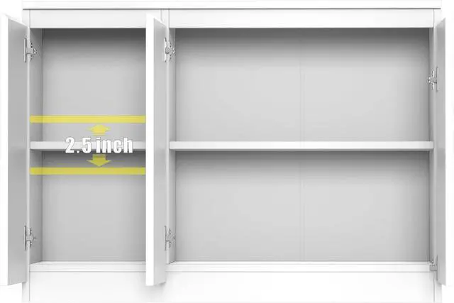 Alt view image 6 of 7 - White Buffet Storage Cabinet with 3 Door, 43" W Coffee Bar Cabinet, Kitchen Buffet Sideboard for Living Room, Kitchen, 43.3" W x 31.5" H