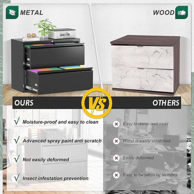 Alt view image 6 of 7 - Metal Lateral File Cabinet with Lock 2 Drawer Black Locking Cabinet for Legal/Letter/A4, Home Office Furniture for Hanging File