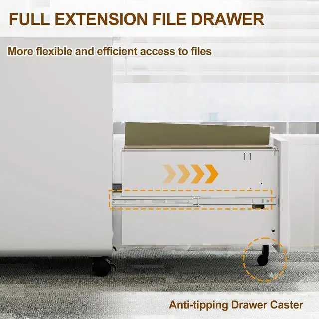 Alt view image 5 of 7 - 3 Drawer File Cabinet with Lock and 4 Keys, Mobile Metal Filing Cabinet, File Cabinets for Home Office, Under Desk, Pre-Assembly, File Drawer, Letter/Legal/A4 Hanging File Folders