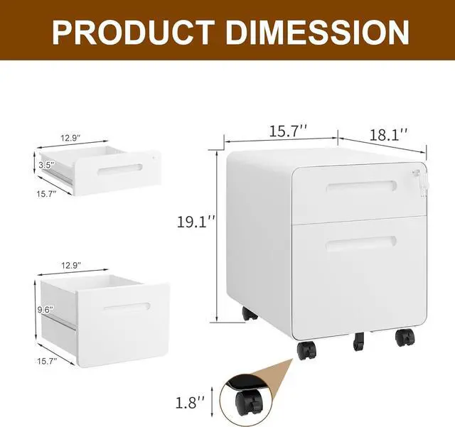 Alt view image 3 of 7 - 2 Drawer File Cabinet with Lock and 4 Keys, Mobile Metal Filing Cabinet, File Cabinets for Home Office, Under Desk, Pre-Assembly, File Drawer, Letter/Legal/A4 Hanging File Folders