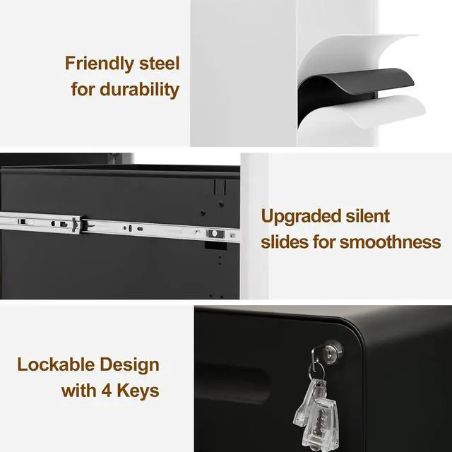 Alt view image 4 of 7 - 2 Drawer File Cabinet with Lock and 4 Keys, Mobile Metal Filing Cabinet, File Cabinets for Home Office, Under Desk, Pre-Assembly, File Drawer, Letter/Legal/A4 Hanging File Folders