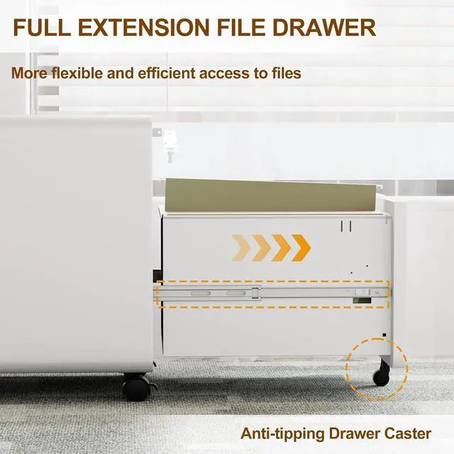 Alt view image 5 of 7 - 2 Drawer File Cabinet with Lock and 4 Keys, Mobile Metal Filing Cabinet, File Cabinets for Home Office, Under Desk, Pre-Assembly, File Drawer, Letter/Legal/A4 Hanging File Folders