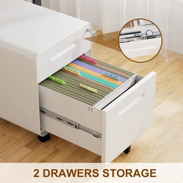 Alt view image 6 of 7 - 2 Drawer File Cabinet with Lock and 4 Keys, Mobile Metal Filing Cabinet, File Cabinets for Home Office, Under Desk, Pre-Assembly, File Drawer, Letter/Legal/A4 Hanging File Folders
