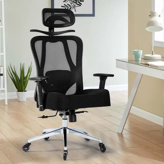 Alt view image 2 of 7 - Office Chair 500lbs Ergonomic Mesh Desk Chair for Heavy People, Heavy Duty Office Chair with Wide Thick Seat Cushion, 4D Armrest, Adjustable Headrest & Lumbar Support Computer Chair
