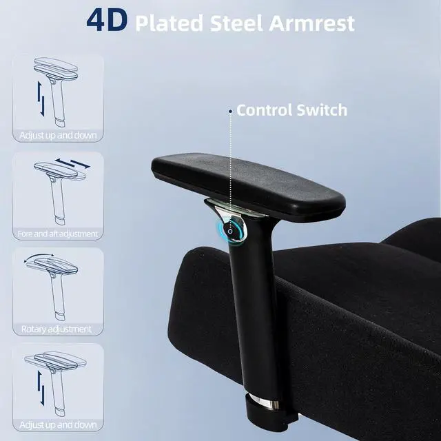 Alt view image 4 of 7 - Office Chair 500lbs Ergonomic Mesh Desk Chair for Heavy People, Heavy Duty Office Chair with Wide Thick Seat Cushion, 4D Armrest, Adjustable Headrest & Lumbar Support Computer Chair