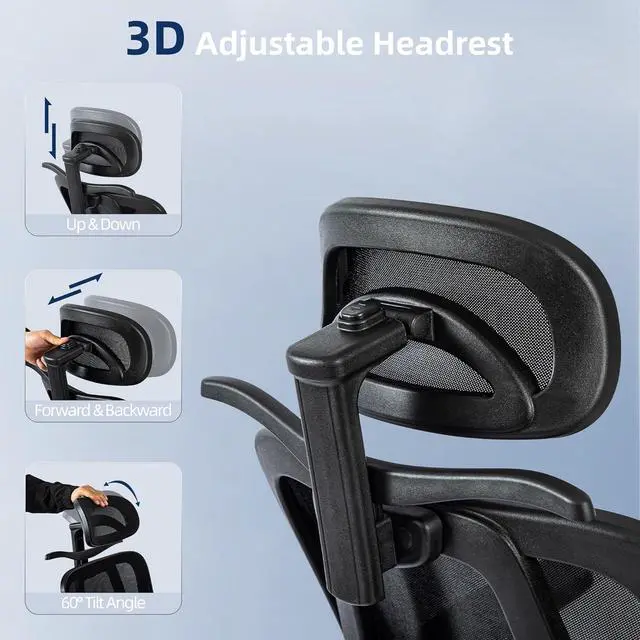 Alt view image 5 of 7 - Office Chair 500lbs Ergonomic Mesh Desk Chair for Heavy People, Heavy Duty Office Chair with Wide Thick Seat Cushion, 4D Armrest, Adjustable Headrest & Lumbar Support Computer Chair