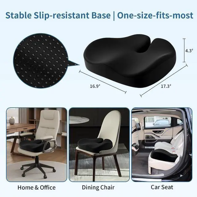 Alt view image 7 of 7 - Dense Memory Foam Seat Cushion for Tailbone Pain Relief - Orthopedic Coccyx Support for Hemorrhoid & Sciatica - Fits Wooden/Office Chairs & Home