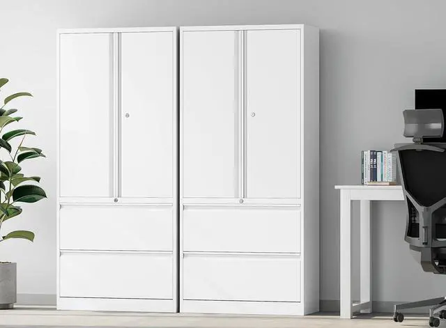 Alt view image 2 of 7 - Storage Cabinet Metal Display Cabinet with Glass Doors, 71in H x 31.5in W x 15.7in D, White, Kitchen Pantry Cabinet for Home Office, Bathroom, Bedroom, Living Room