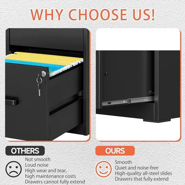 Alt view image 4 of 7 - 2 Drawer File Cabinet with Lock,Black Metal Filing Cabinets,Steel Vertical Fit Hanging Files, Letter,File Box and A4 Documents-Assembly Require