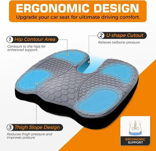 Alt view image 5 of 7 - Seat Cushion - Foam Seat Cushion for Office Chairs & Car Cooling Gel Memory - Seatssciatica & Hip & Coccyx Pain Relief Desk Chair Cushion for Long Sitting Office Workers, Gaming, Car Drivers