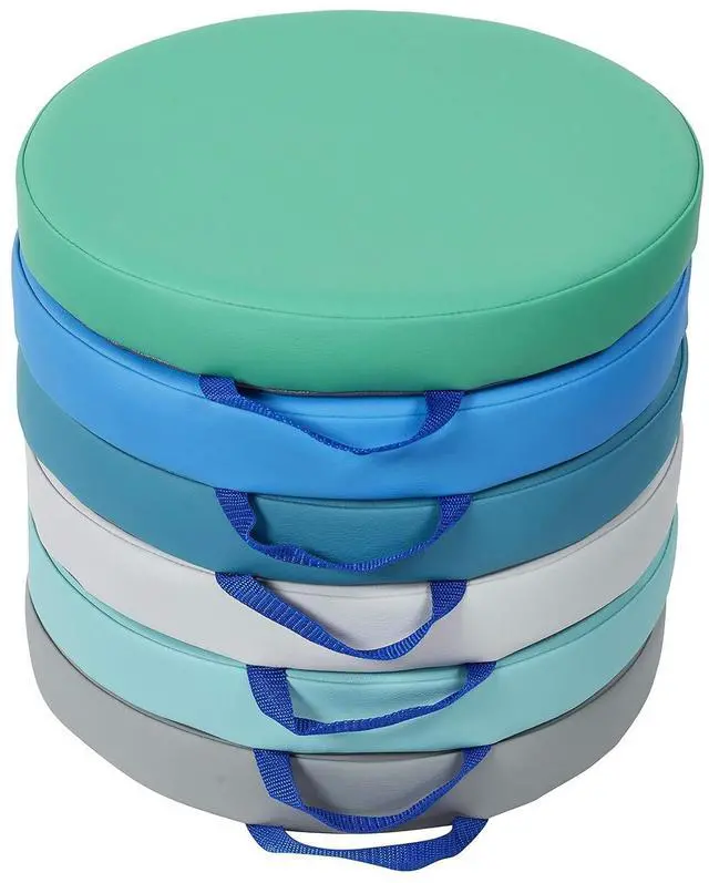 Main image of SoftScape 15 inch Round Classroom Floor Cushions with Handles; Flexible Seating for Daycare, Preschool, Playroom; 2 inch Thick Deluxe Foam (6-Piece) - Contemporary, 11232-CT
