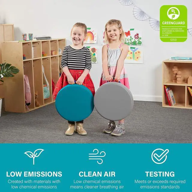 Alt view image 5 of 7 - SoftScape 15 inch Round Classroom Floor Cushions with Handles; Flexible Seating for Daycare, Preschool, Playroom; 2 inch Thick Deluxe Foam (6-Piece) - Contemporary, 11232-CT