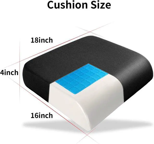 Alt view image 2 of 6 - Thick Memory Foam & Gel Seat Cushion, 18"X16"X4" Large Chair Cushion for Wheelchair Mobility Scooters, with Non-Slip Bottom and Carry Handle (Black)