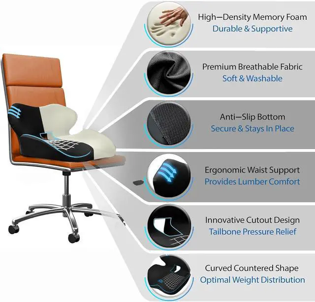 Alt view image 7 of 7 - Ergonomic Memory Foam Seat Cushion for Office Chair, Car Seat, Gaming Chair, Dining Chairs| Sciatica, Tailbone & Coccyx Pain and Pressure Relief | Lumbar & Lower Back Support | Orthopedic Design