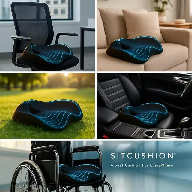 Alt view image 5 of 6 - Pressure Relief Seat Cushion for Tailbone Pain  X Large Office Chair Cushion for Back Pain, Coccyx & Sciatica Pain Relief Pillow. Memory Foam Seat Cushions for Office Chairs. Extra Cover (Black)