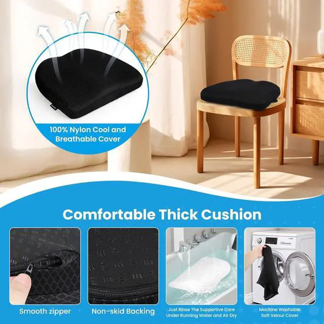 Alt view image 2 of 5 - Office Chair Cushion - Breathable Pressure Relief Seat Cushion with Hours Sitting on Gaming/Car/Wheelchair, Extra-Dense Air Fiber for Orthopedic Coccyx, Sciatica & Hip Support (Black)