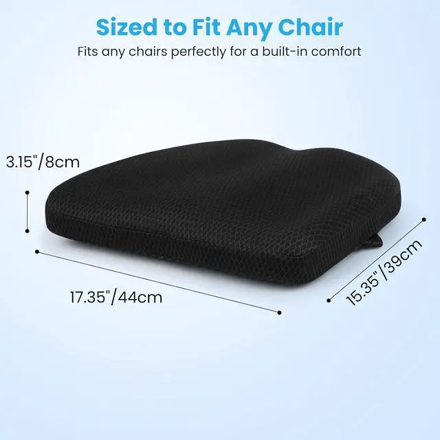 Alt view image 3 of 5 - Office Chair Cushion - Breathable Pressure Relief Seat Cushion with Hours Sitting on Gaming/Car/Wheelchair, Extra-Dense Air Fiber for Orthopedic Coccyx, Sciatica & Hip Support (Black)