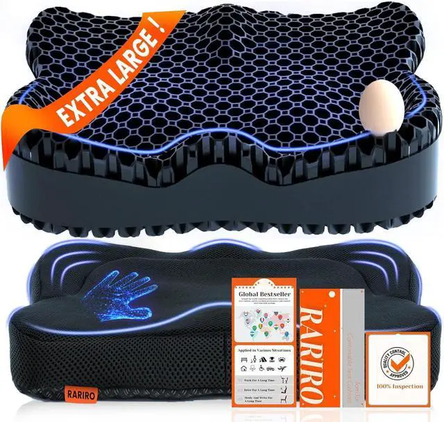 Main image of Enlarged 19.7" Gel Seat Cushion, Egg Gel Chair Pads for Wheelchair Pressure Coccyx Sciatica Pain Relief, Cooling Desk Seat Cushion for Kayak, Car, Office Chair Long Sitting[Black]