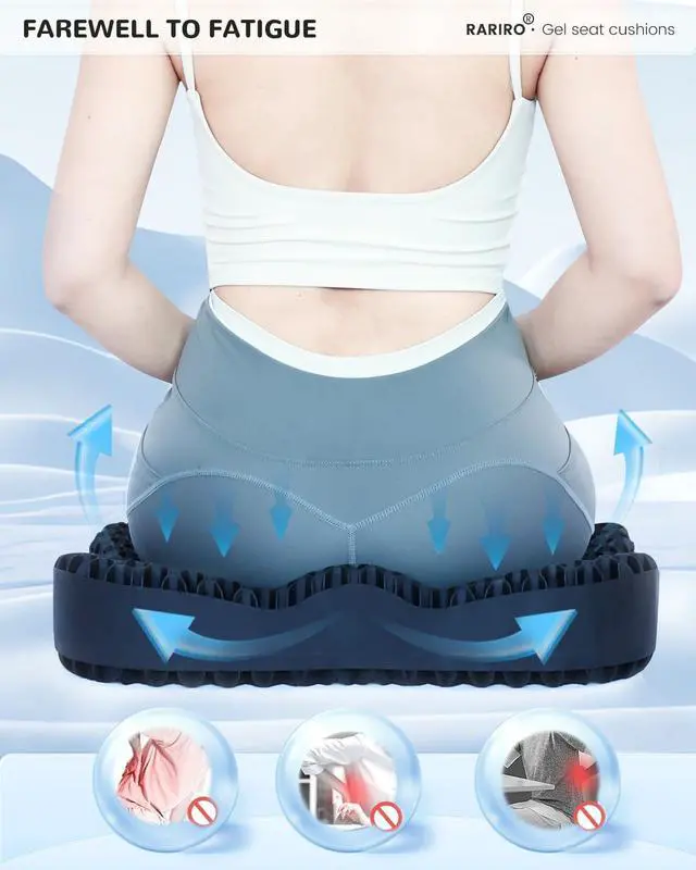 Alt view image 2 of 7 - Enlarged 19.7" Gel Seat Cushion, Egg Gel Chair Pads for Wheelchair Pressure Coccyx Sciatica Pain Relief, Cooling Desk Seat Cushion for Kayak, Car, Office Chair Long Sitting[Black]