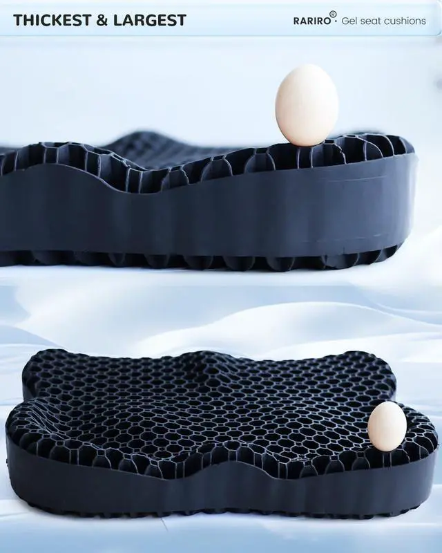 Alt view image 4 of 7 - Enlarged 19.7" Gel Seat Cushion, Egg Gel Chair Pads for Wheelchair Pressure Coccyx Sciatica Pain Relief, Cooling Desk Seat Cushion for Kayak, Car, Office Chair Long Sitting[Black]