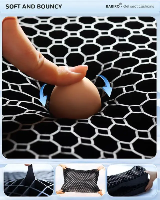 Alt view image 7 of 7 - Enlarged 19.7" Gel Seat Cushion, Egg Gel Chair Pads for Wheelchair Pressure Coccyx Sciatica Pain Relief, Cooling Desk Seat Cushion for Kayak, Car, Office Chair Long Sitting[Black]