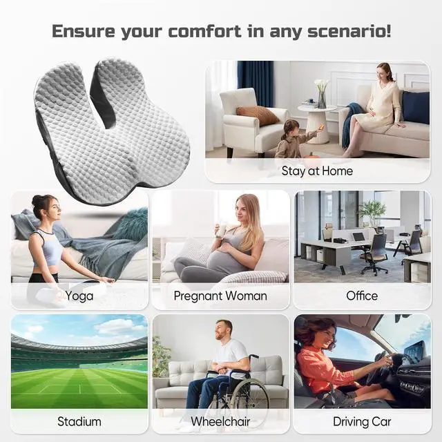 Alt view image 7 of 7 - Seat Cushion for Tailbone Pain Relief X-Large,Ergonomic Office Chair Cushions for Butt Hip Lower Back & Sciatica Pain Relief Pillow,Pressure Relief Seat Cushion for Long Sitting, Car & Plane (Grey)
