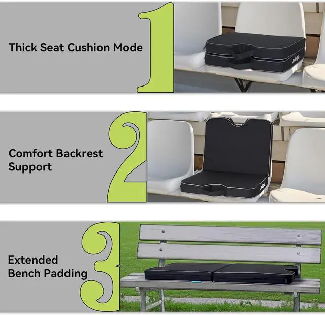 Alt view image 2 of 7 - 3-in-1 Stadium Seat Cushion, Premium Memory Foam & High-Density Foam Bleacher Cushion, Anti-Slip Waterproof Portable Stadium Cushion for Bleachers, Sports Events, Camping